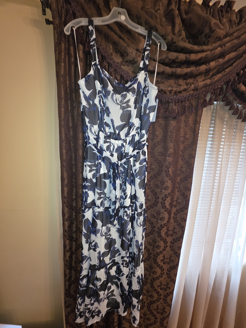 Navy & White Floral Maxi Dress - Women's Sleeveless Summer Gown